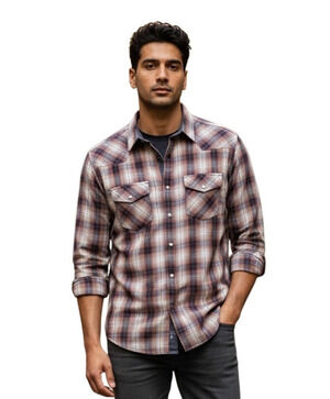 Flag & Anthem Desert Son Shirt Mens Medium Brown Plaid Western Pearl Snap Sz XXL